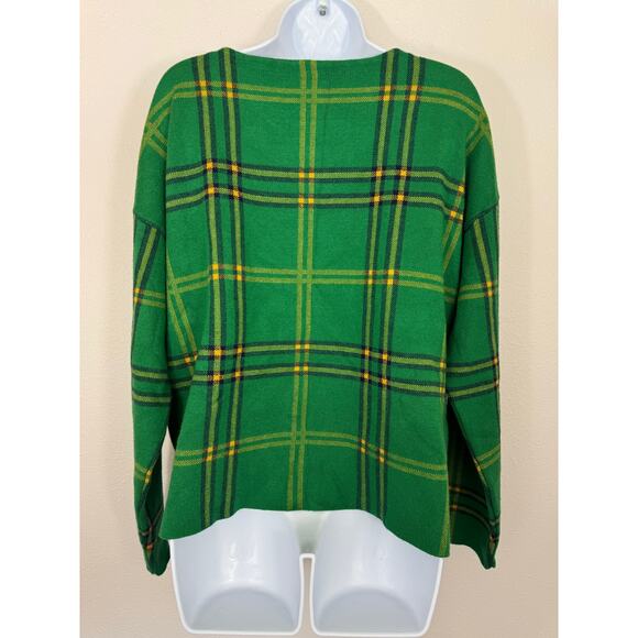 Tahari Green Plaid Sweater XL Boxy Fit Pullover Knit - Picture 4 of 5